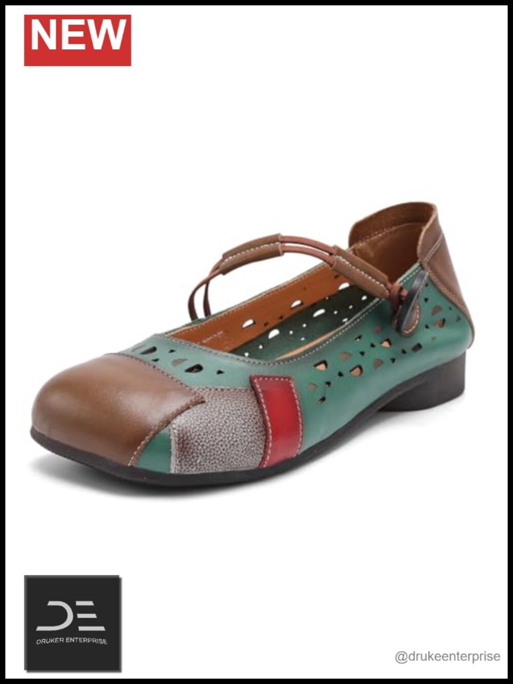 Women's Leather Mary Jane Flats Retro Color Block Buckle Loafers Non-Slip